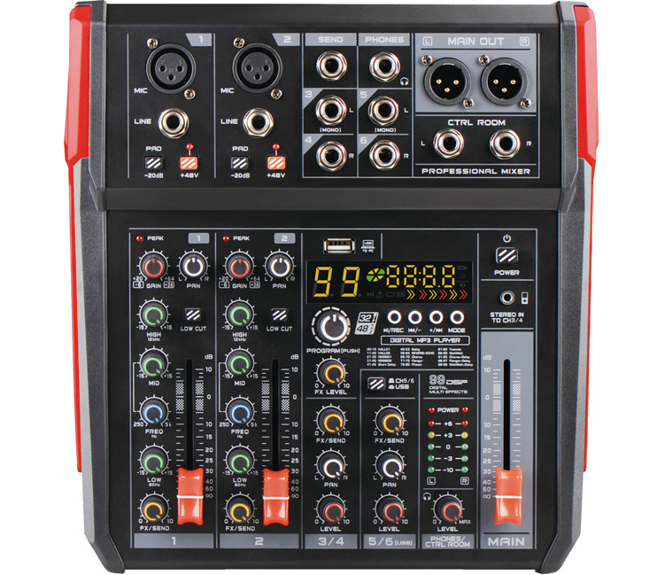 מיקסר 6 ערוצים עם 99 אפקטים, BT והקלטה KARSECT KG-FM06