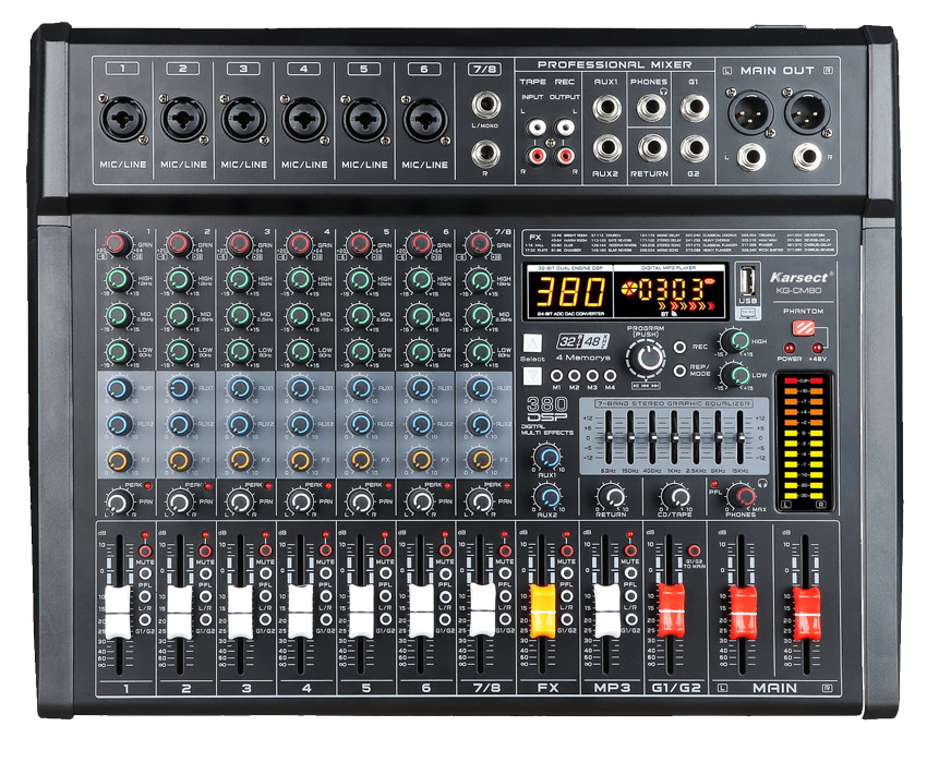 מיקסר 8 ערוצים כולל בלוטות’ והקלטה KARSECT KG-CM80